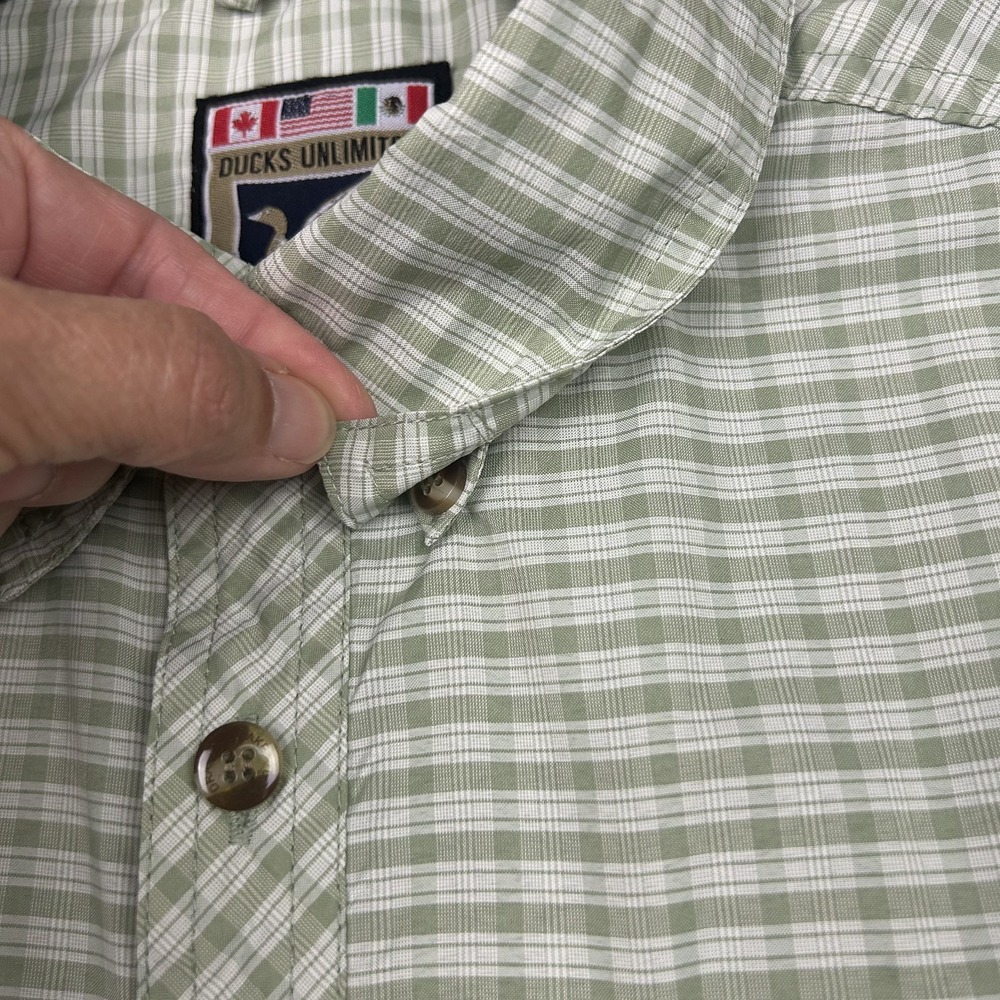 Ducks Unlimited Drake Waterfowl Shirt Large SS Button Down Green White Check - Picture 5 of 15